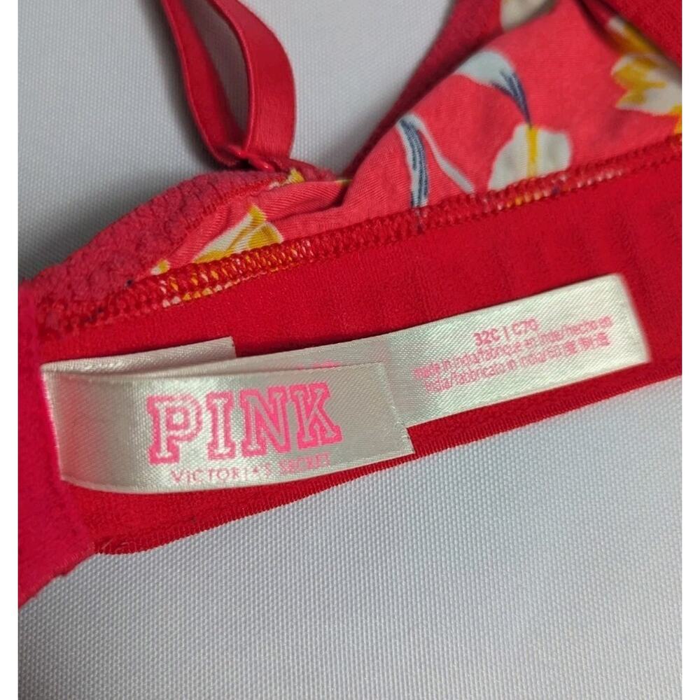 Pink Victorias Secret Wear Everywhere Wireless Lightly Lined Red Floral Bra 32C - Picture 5 of 8